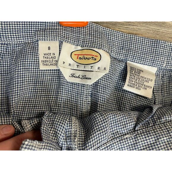 Talbots Sz 8 Petite Vintage Blue Houndstooth Irish Linen Blend Maxi Skirt Zipper - Picture 5 of 8